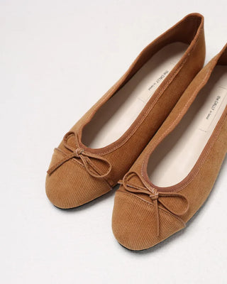 Corduroy color ribbon flat shoes