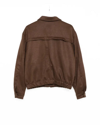 Elastic waistband colored suede jacket