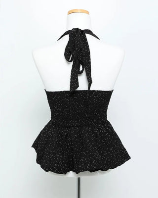 Polka Dot Frill Halter Neck Blouse