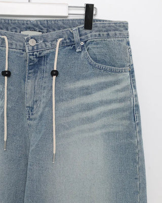 Washed string denim pants