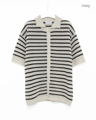 (Unisex) Striped Short-Sleeve Cardigan