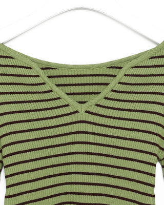 Keyhole neckline striped long-sleeve knit