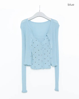 Knit sleeveless cardigan set