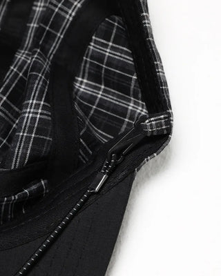 Checkered cap with drawstring