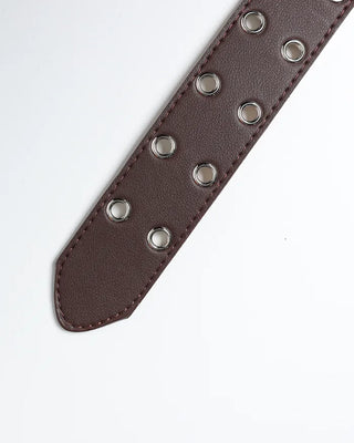 Double eyelet square buckle leather belt
