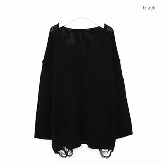 Distressed long knit sweater