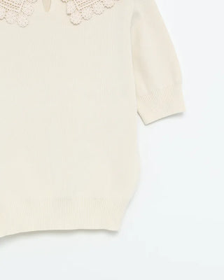 Lace Collar Puff Short Sleeve Knit