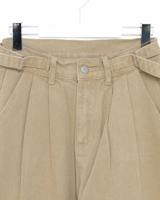 Cotton pants with adjustable waist and pleats
