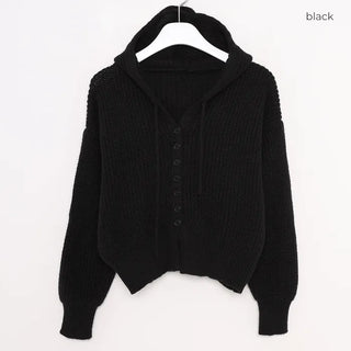 Cropped knit hoodie cardigan