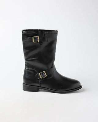 Belt-point mid-calf boots