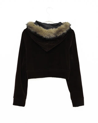 Velvet fur hooded cardigan