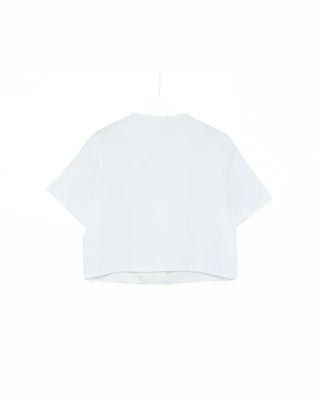 Round-button collarless half-sleeve jacket