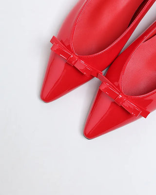 Enamel stiletto heel ribbon flat shoes