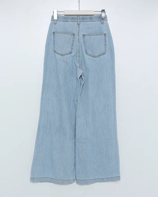 Front pocket elastic waist summer denim pants