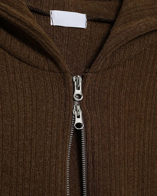 Rib-knit semi-cropped double-zip hoodie