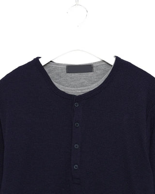 (Unisex) Waffle Layered Henley Neck T-Shirt