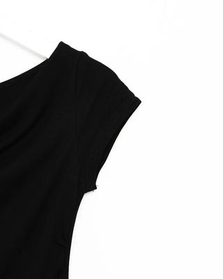 Checked frill shirred half-sleeve T-shirt