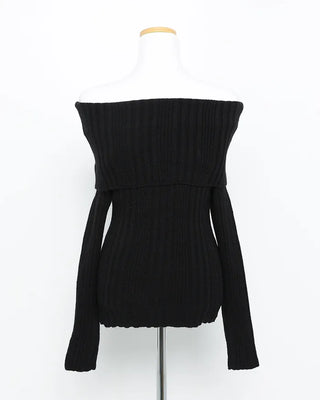 Ribbed wrap off-shoulder knit