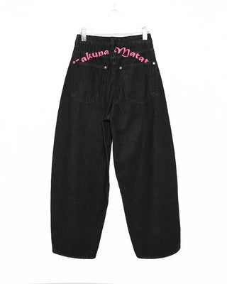 Rose Patch Pink Hip Stitch Denim Pants