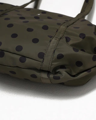 Outer pocket side gathered polka dot Boston bag