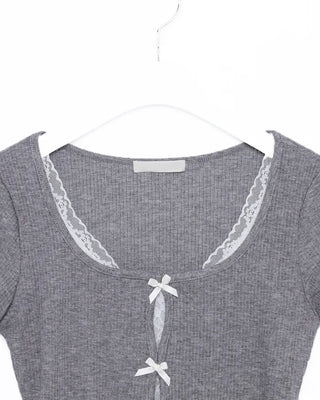 Lace Ribbon Slim Fit Half Sleeve T-Shirt