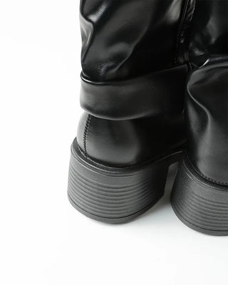 Buckle Point Leather Mid-Calf Boots