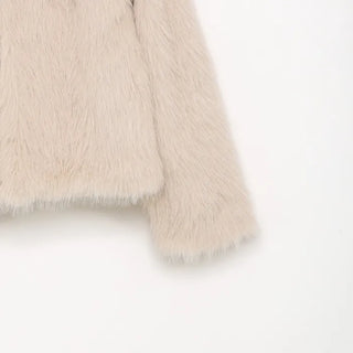 Round neck fur jacket