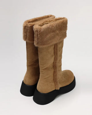 Suede fur long boots