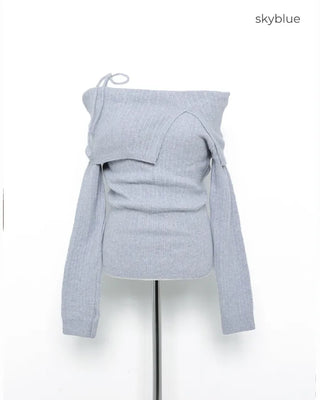 Ribbon strap off-shoulder knit