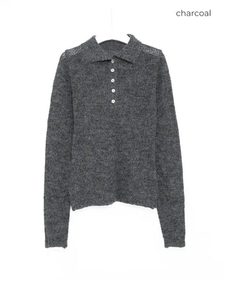 Simple half-open collar knit