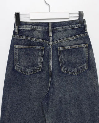 Washed straight denim pants