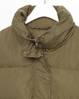 High-neck flap pocket faux down vest