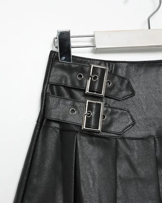 Buckle-point pleated mini skirt
