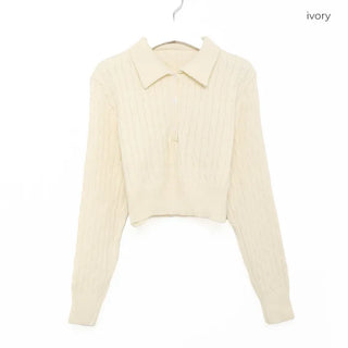 Button-collar knit and skirt set