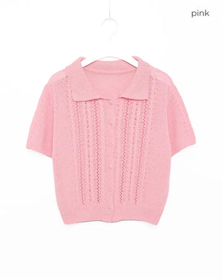 Short-sleeved knit polo shirt
