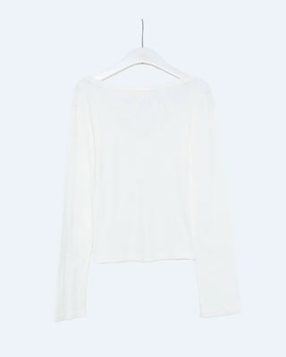 V-neck perforated button long-sleeve shirt