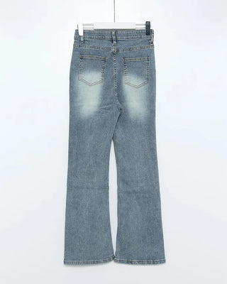 Washed denim bootcut pants