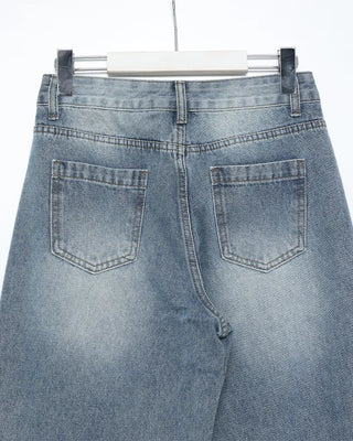 Washed wide-leg denim pants