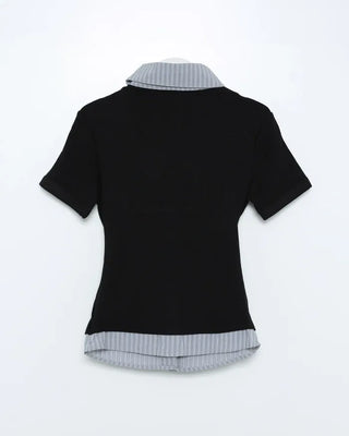 Drape neck layered short-sleeved shirt
