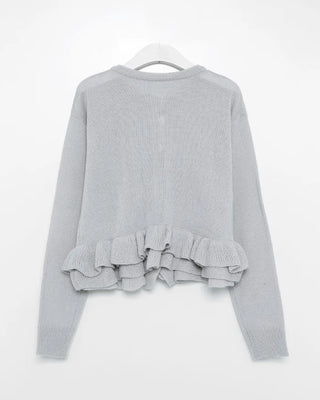 Frilled round neck cardigan