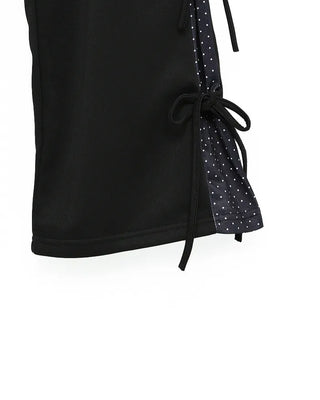 Dot Bicolor Ribbon Elastic Waist Pants