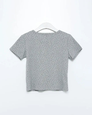 Henley Neck Flower Short Sleeve T-Shirt