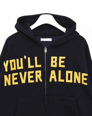 (Unisex) Lettering Double Zip Fleece-Lined Hoodie