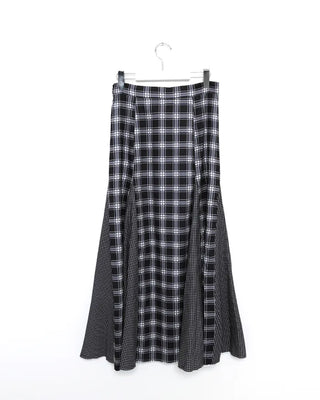 Slit check long skirt