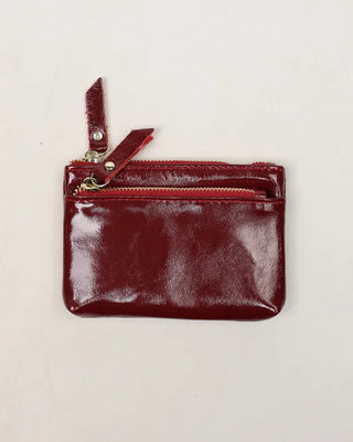Double Zip Leather Mini Wallet