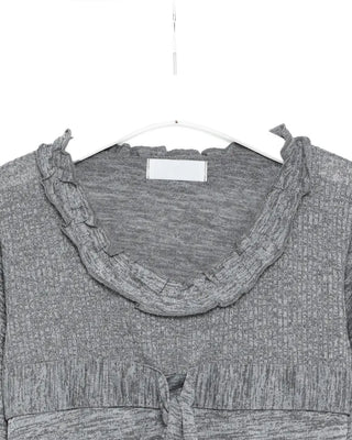 Frill Jewel Neck Ribbon Bust Long T-Shirt