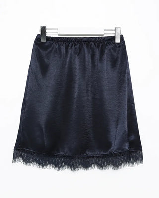 Scalloped lace hem satin mini skirt