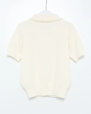 Pearl Button Short-Sleeve Colored Knit