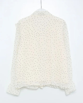 Polka Dot Ribbon Tie Frill Chiffon Blouse