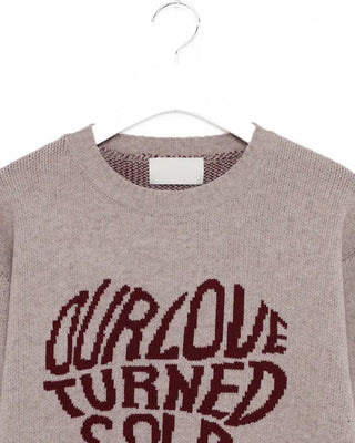 (Unisex) Heart Lettering Round Neck Knit